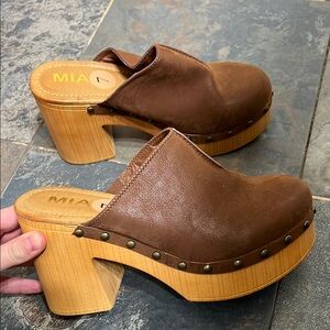 COPY - MIA Brown Leather Mules with Wooden Sole